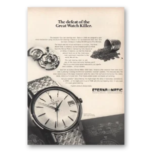 1967 Eterna Watch Print Ad | Eterna Matic Watch Defeat Great Watch Killer