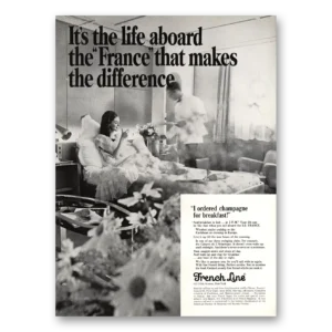 1967 French Line Print Ad | Champagne Breakfast