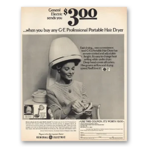 1967 GE Professional Portable Hair Dryer Print Ad | Fast Drying