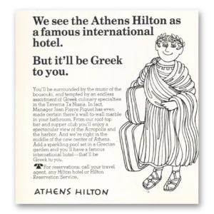 1967 Hilton Hotels Print Ad | Greek To You