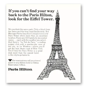1967 Paris Hilton Print Ad | Eiffel Tower