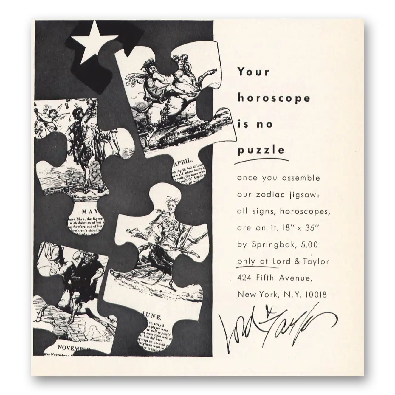1967 Lord & Taylor Print Ad | Horoscope Is No Puzzle