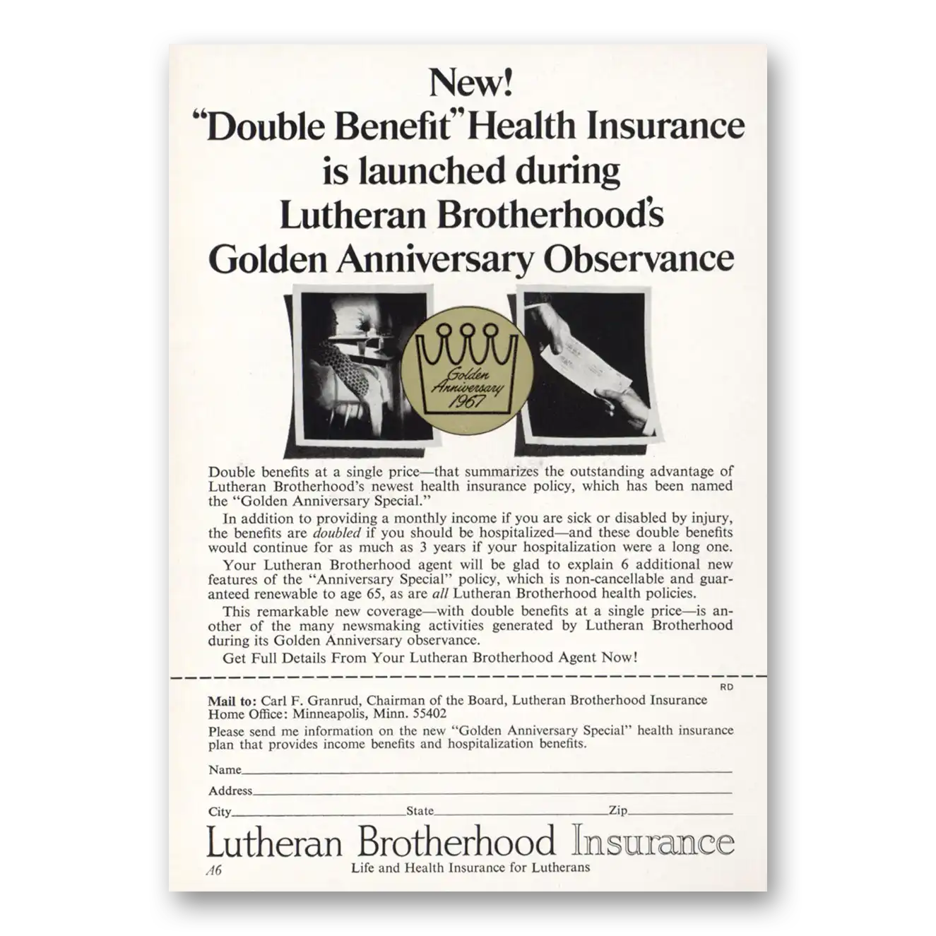 1967 Lutheran Brotherhood Insurance Print Ad | Health Insurance