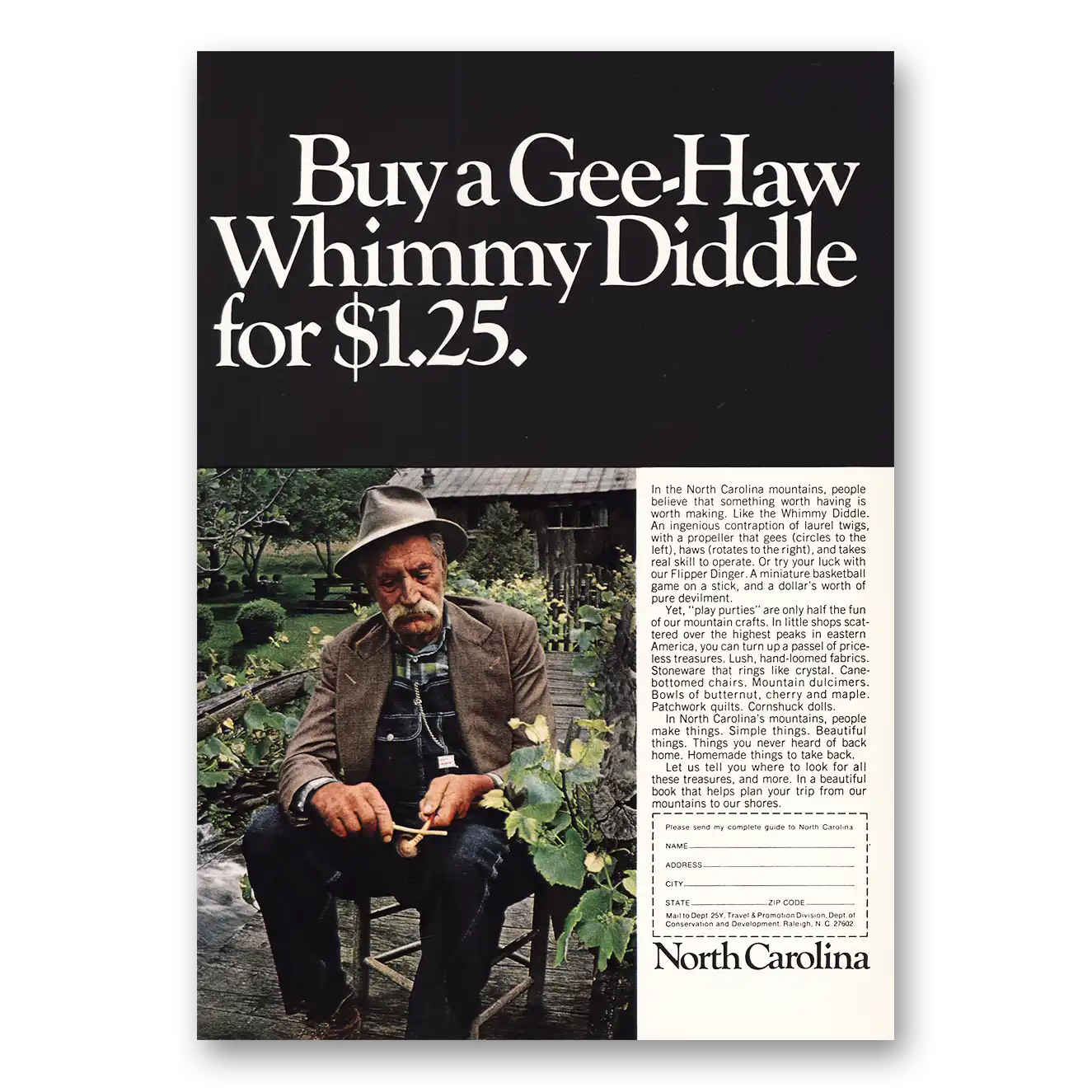 1967 North Carolina Print Ad | Gee Haw Whimmy Diddle