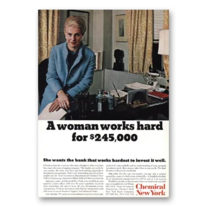 1967 Chemical New York Print Ad | Woman Works Hard