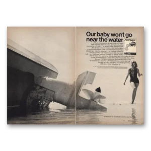 1967 OMC Stern Drive Print Ad | Our Baby Wont Go Near Water