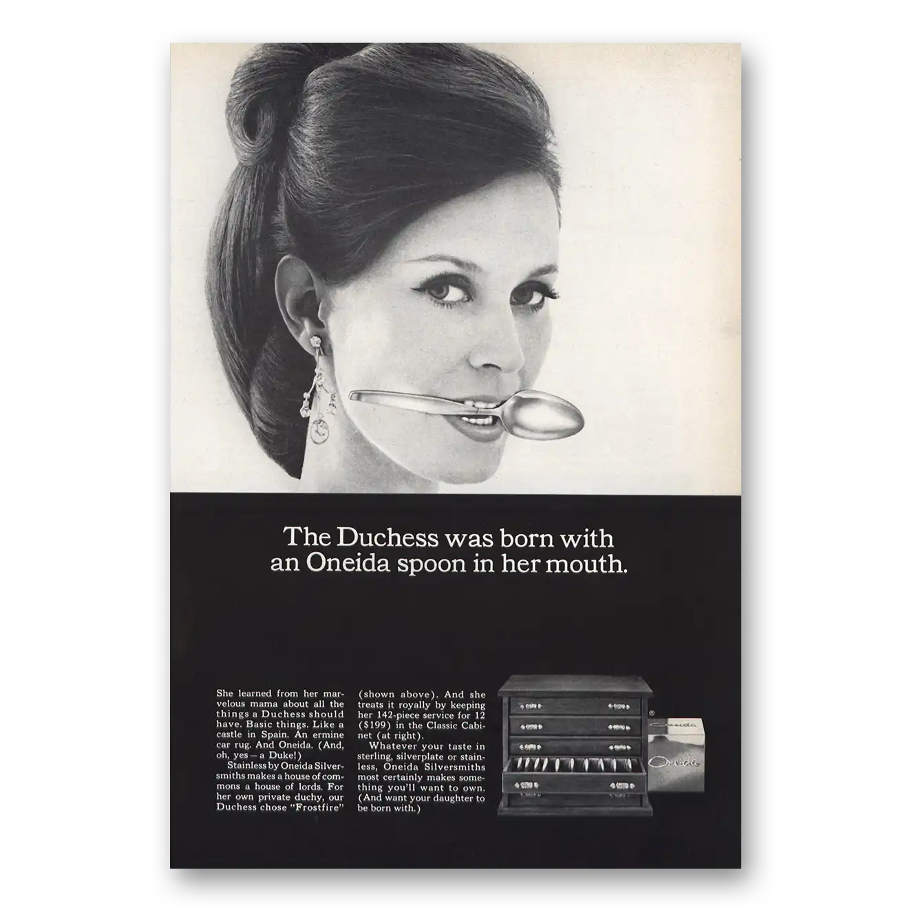 1967 Oneida Print Ad | Duchess Born With Oneida Spoon