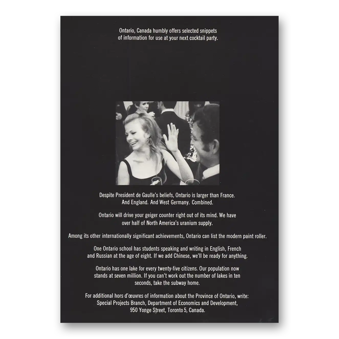 1967 Ontario Canada Print Ad | Your Next Cocktail Party