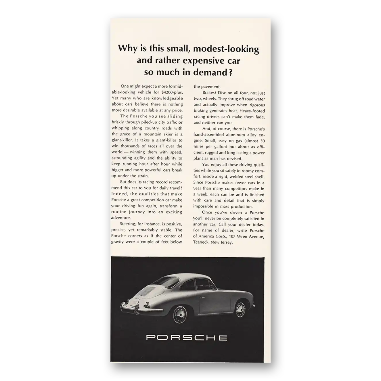 1967 Porsche Print Ad | Small Modest Looking