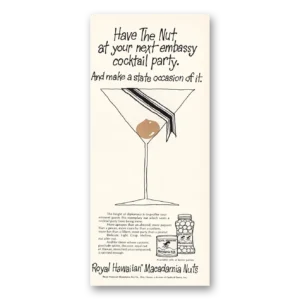 1967 Royal Hawaiian Macadamia Nuts Print Ad | Embassy Cocktail Party