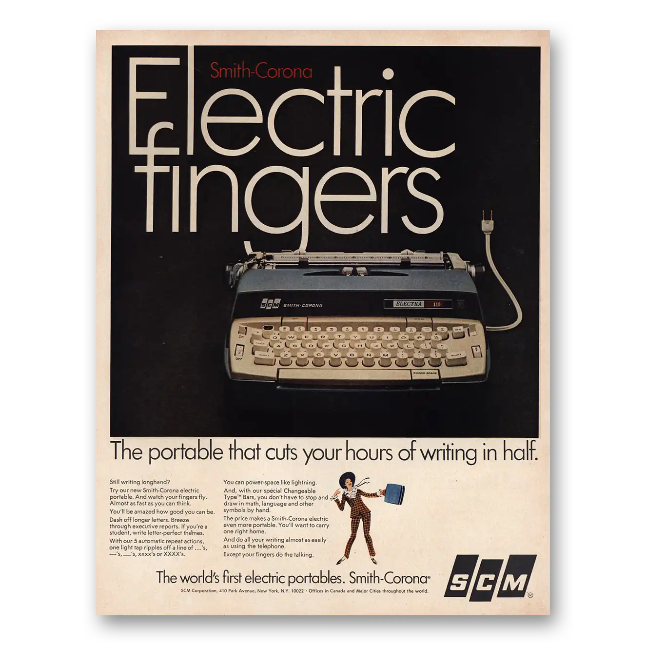 1967 Smith Corona Typewriters Print Ad | Electric Fingers