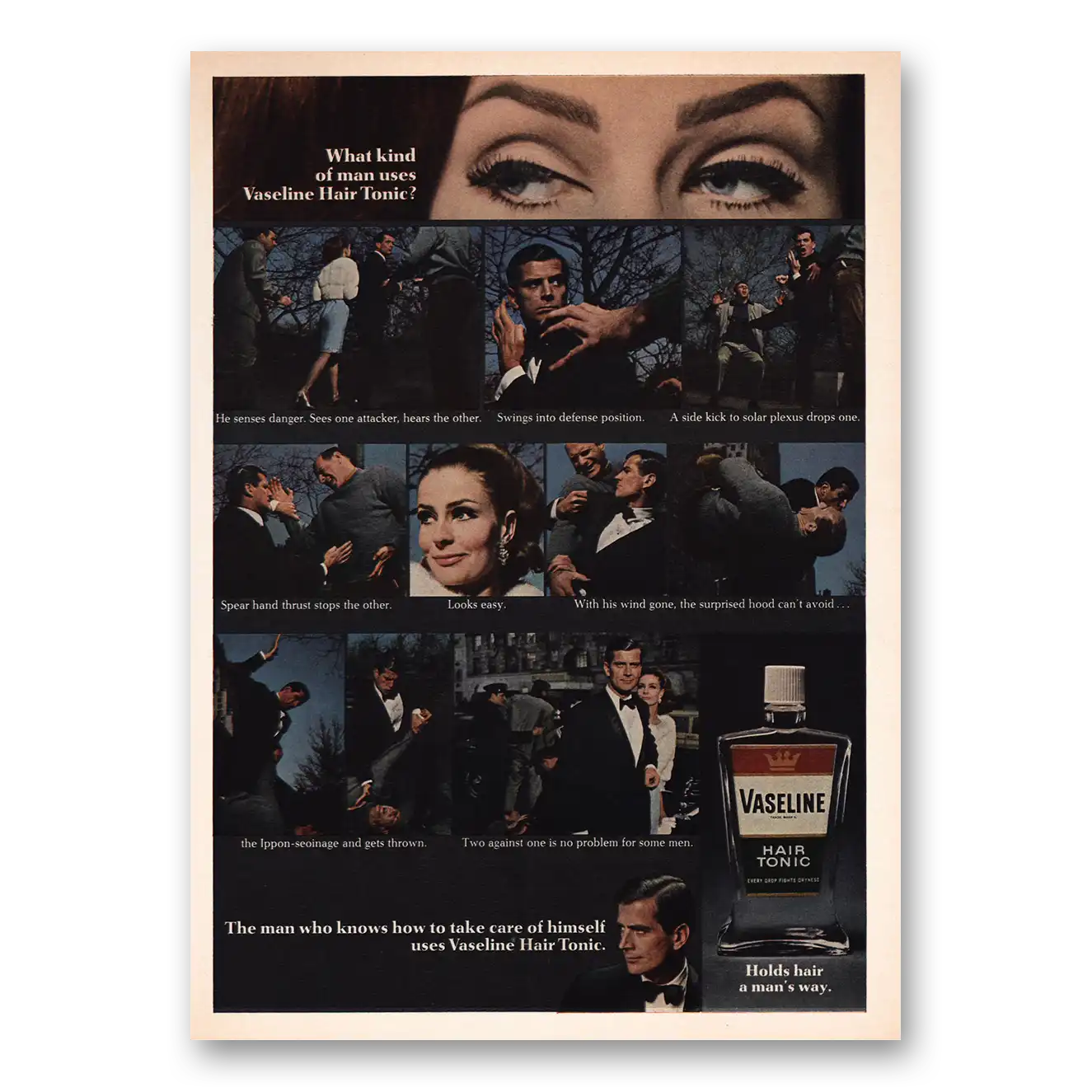 1967 Vaseline Hair Tonic Print Ad | Man Uses