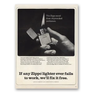 1967 Zippo Lighter Print Ad | Shipwrecked Yachtsmen
