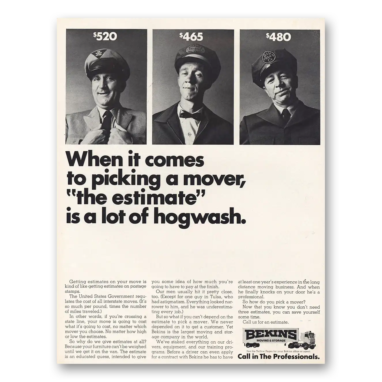 1968 Bekins Print Ad | Hogwash