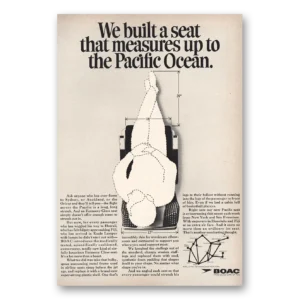 1968 British Airways BOAC Print Ad | Built Seat Measures Up To Pacific Ocean