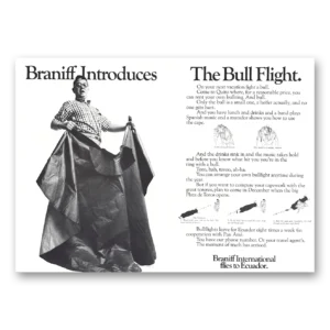 1968 Braniff International Airways Print Ad | Introduces Bull Flight
