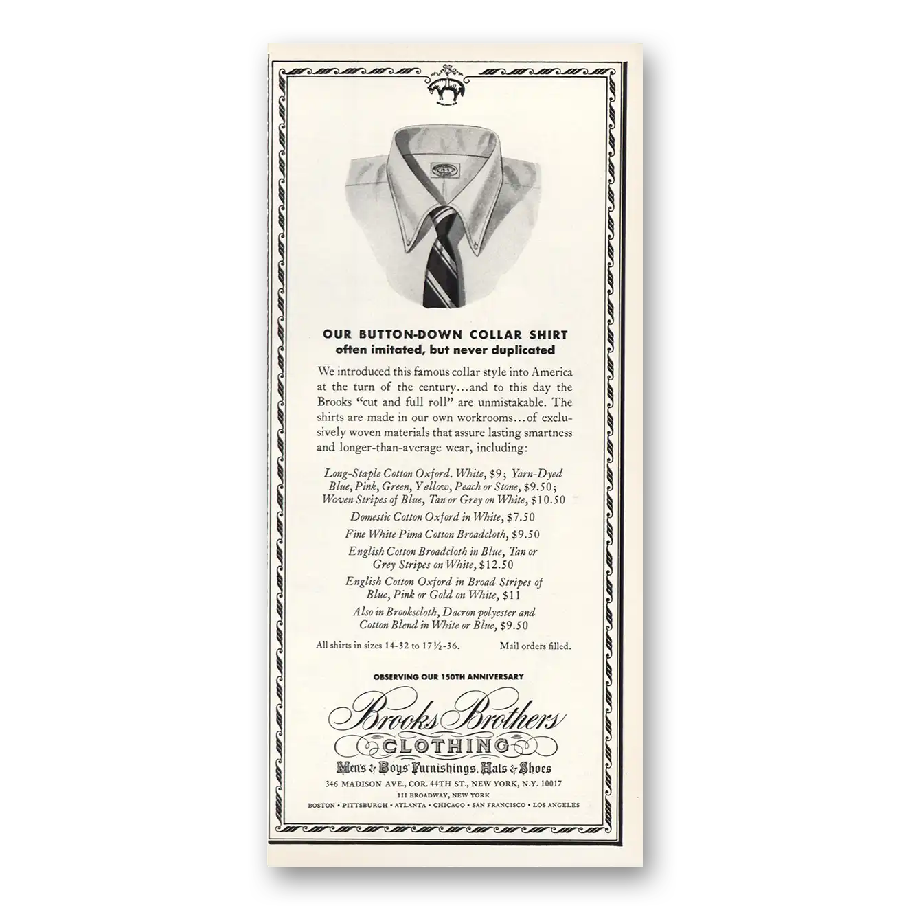 1968 Brooks Brothers Print Ad | Button Down Collar Shirt