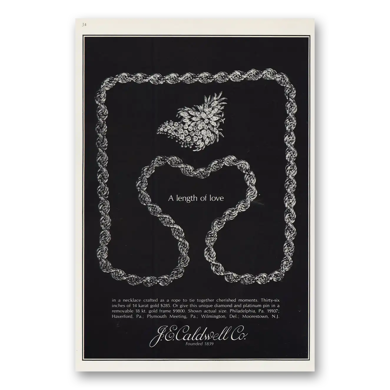1968 J E Caldwell Print Ad | Length Of Love