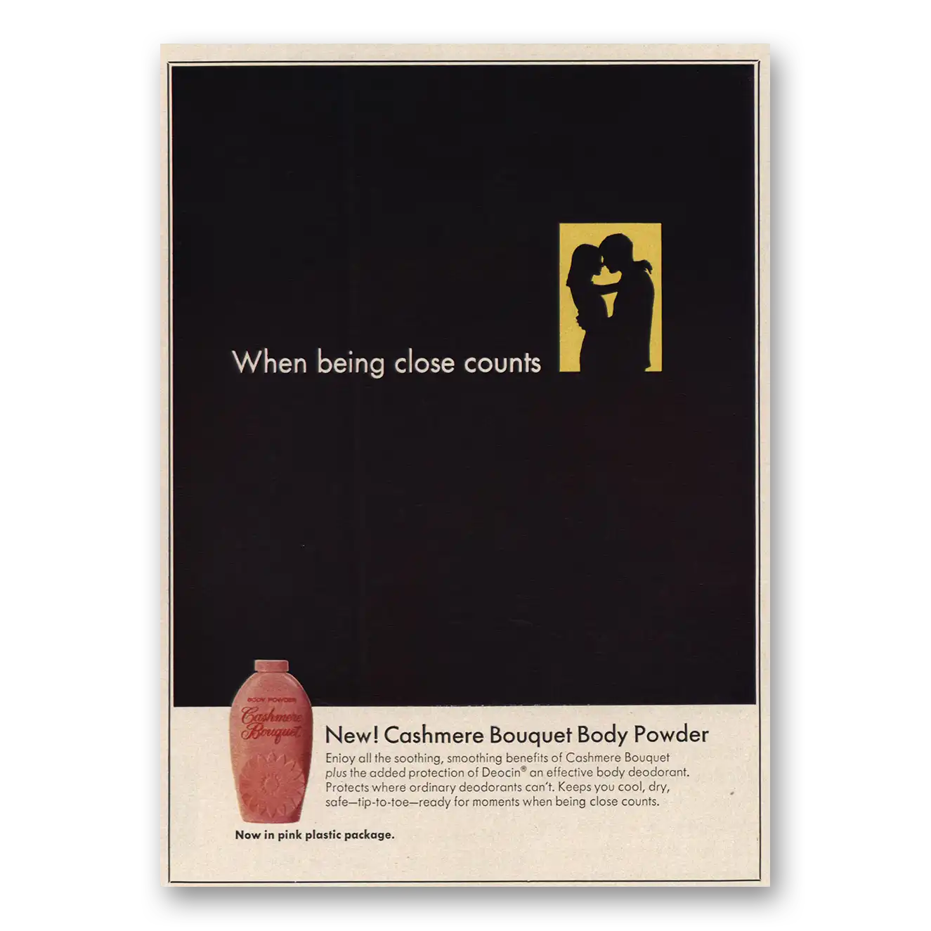 1968 Cashmere Bouquet Body Powder Print Ad | Close Counts