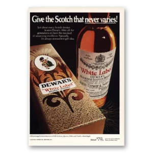 1968 Dewars White Label Print Ad | Never Varies