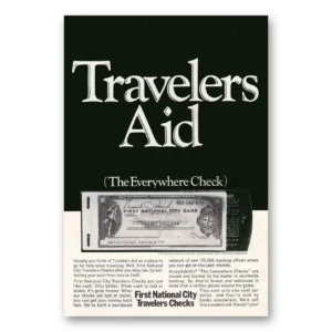 1968 First National City Bank Print Ad | Travelers Checks