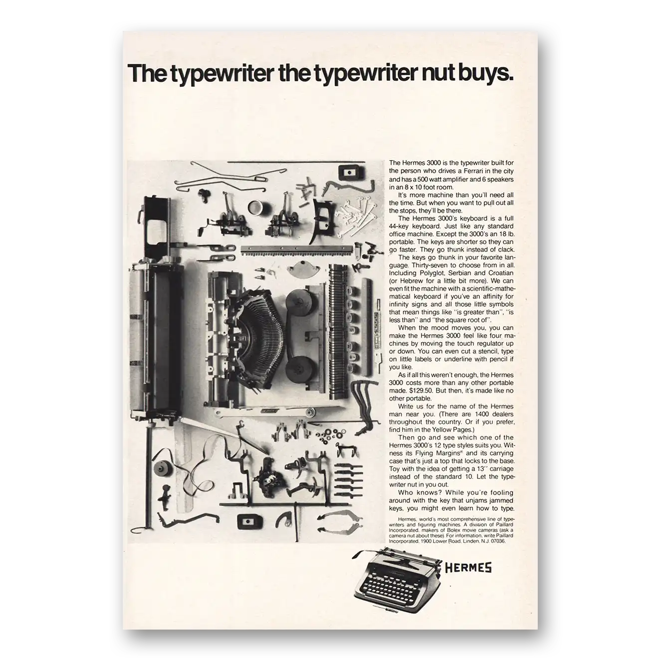1968 Hermes Print Ad | Typewriter The Typewriter Nut Buys