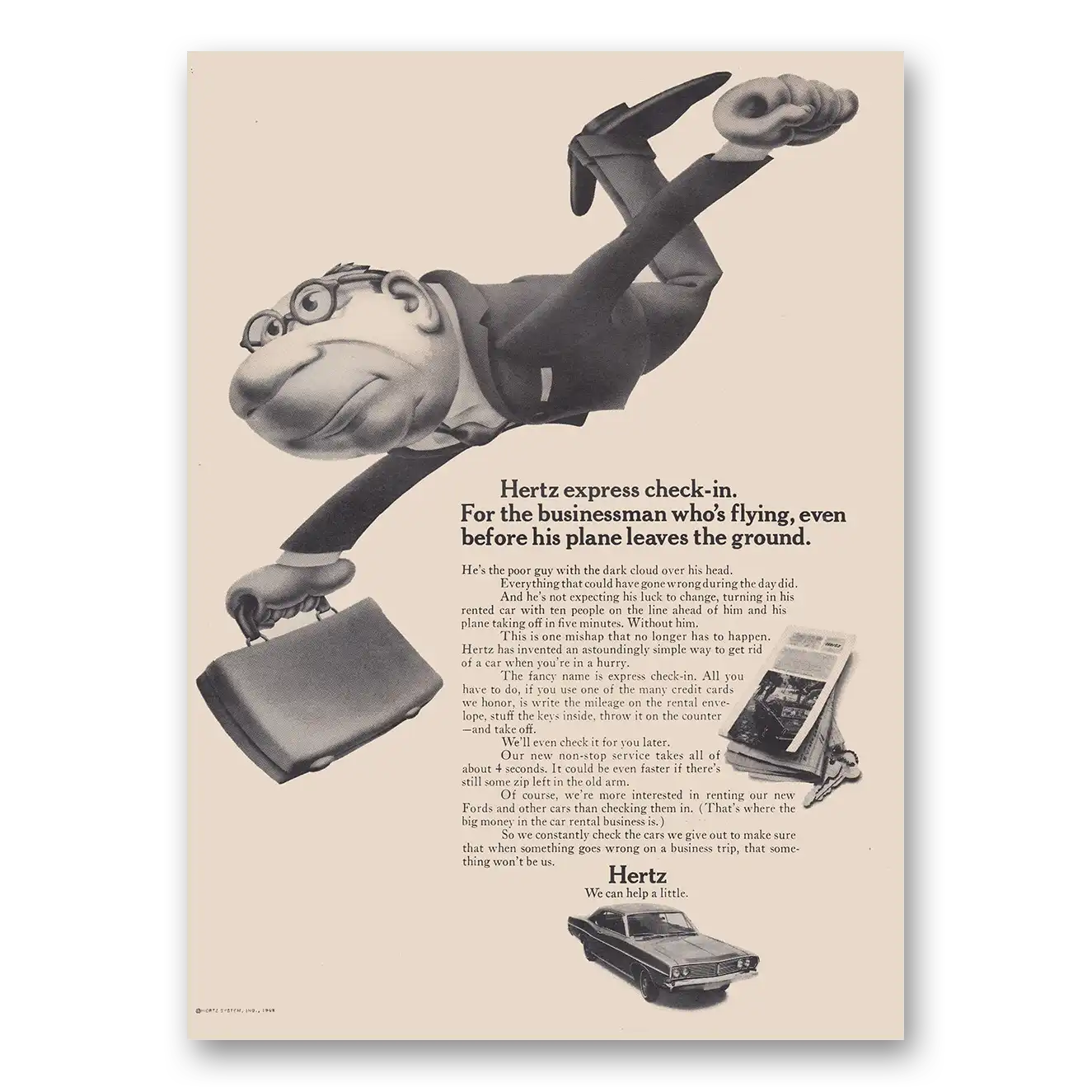 1968 Hertz Rent a Car Print Ad | Express Check In