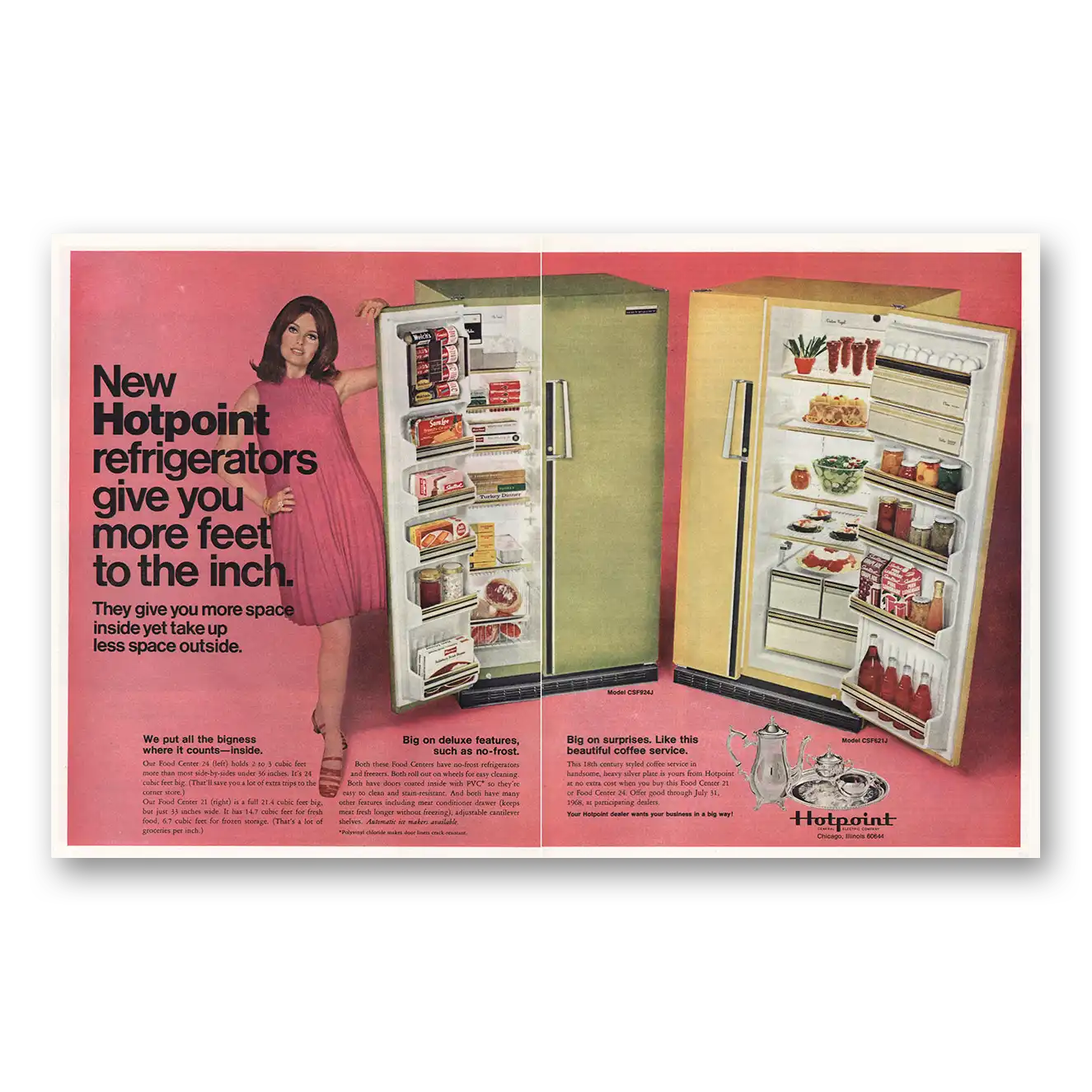 1968 Hotpoint Refrigerator Print Ad | Feet To Inch