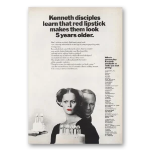 1968 Kenneth Print Ad | Red Lipstick Makes Them Look 5 Years Older