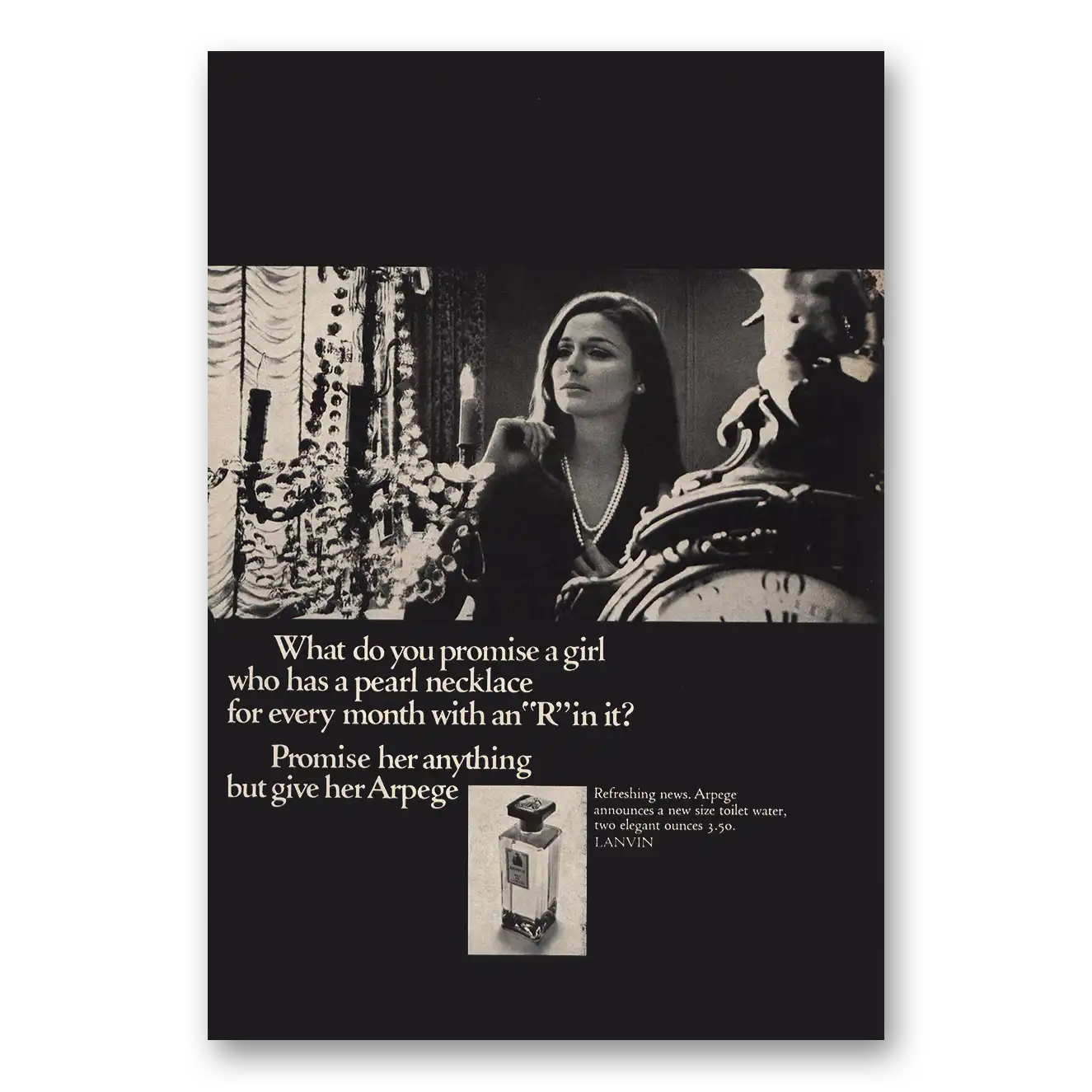 1968 Arpege Perfume Print Ad | Pearl Necklace
