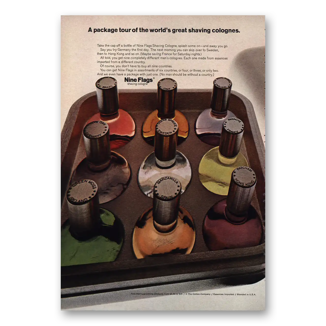 1968 Nine Flags Print Ad | Great Shaving Colognes