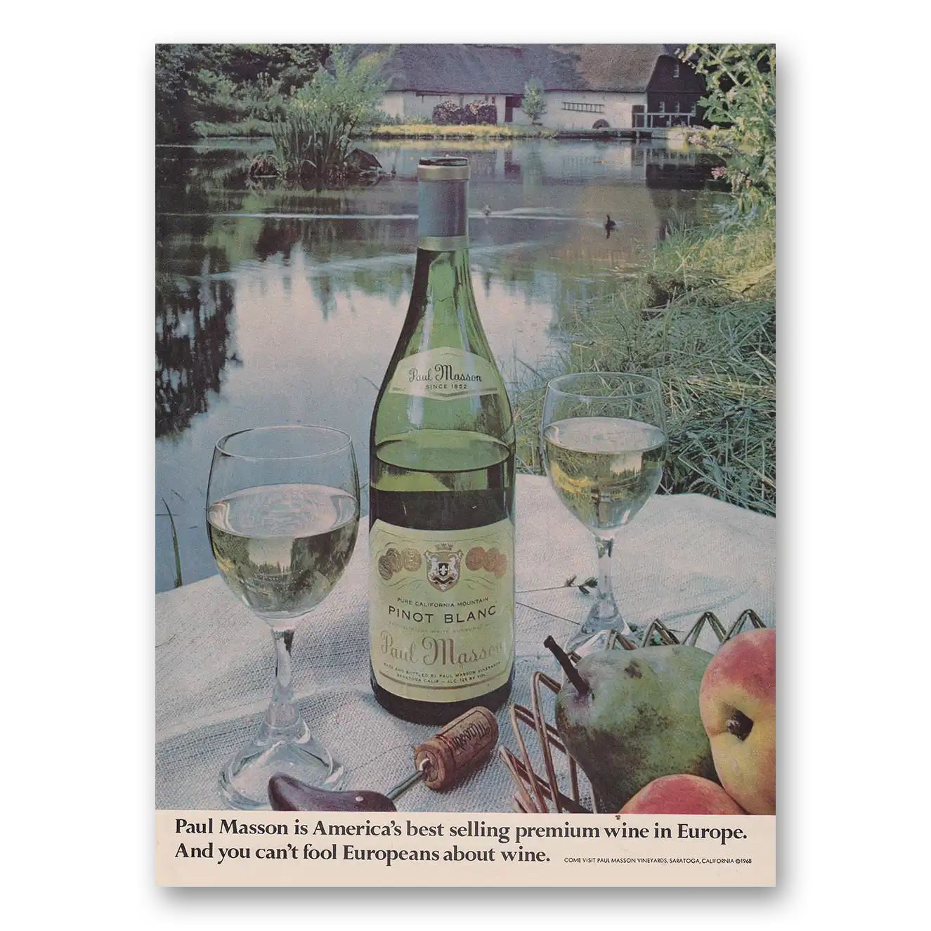 1968 Paul Masson Wine Print Ad | Premium Wine