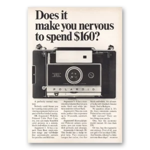 1968 Polaroid Land Camera Print Ad | Does It Make You Nervous To Spend 160