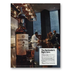 1968 Seagrams 7 Crown Whiskey Print Ad | Bartenders Right Arm