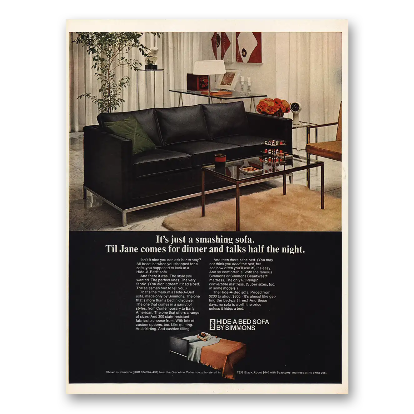 1968 Simmons Hide A Bed Print Ad | Soft Hidebed