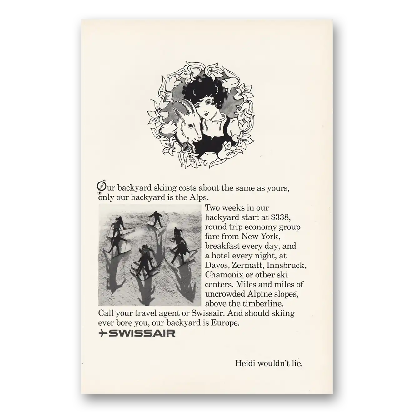 1968 Swissair Print Ad | Backyard Skiing Heide