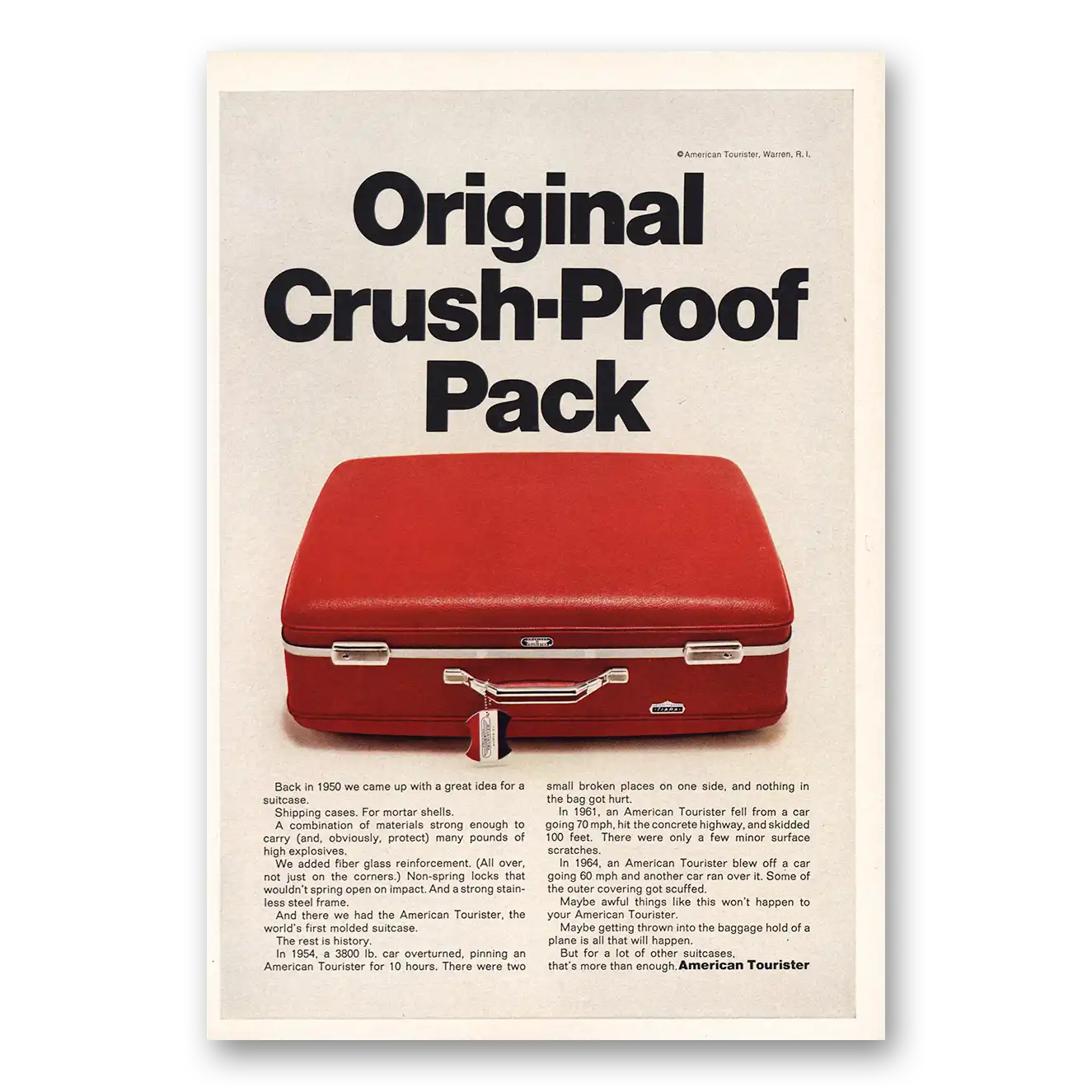 1968 American Tourister Luggage Print Ad | Original Crush Proof Pack