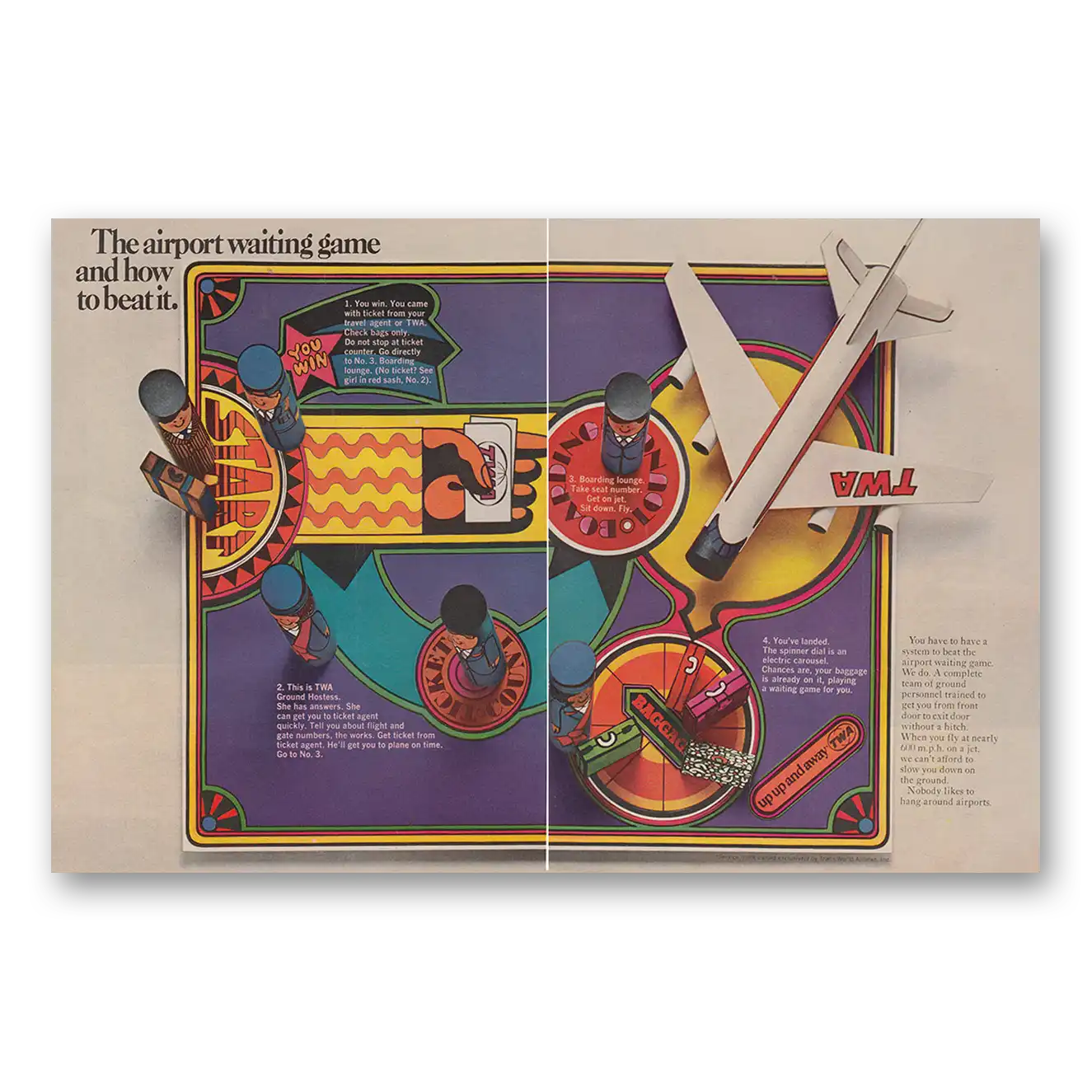 1968 TWA Airlines Print Ad | Airport Waiting