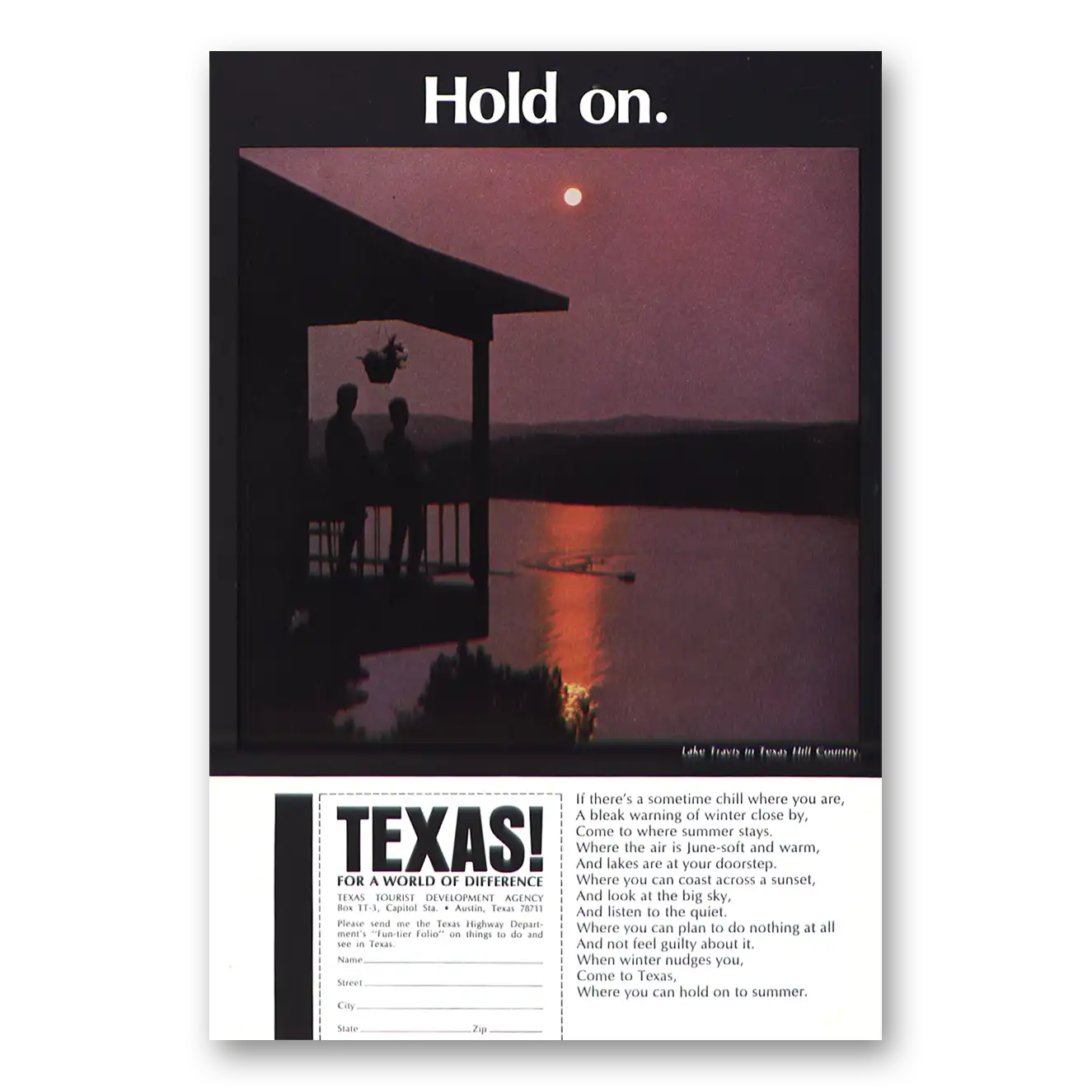 1968 Texas Print Ad | Hold On