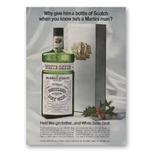 1968 White Satin Gin Print Ad | Bottle Scotch