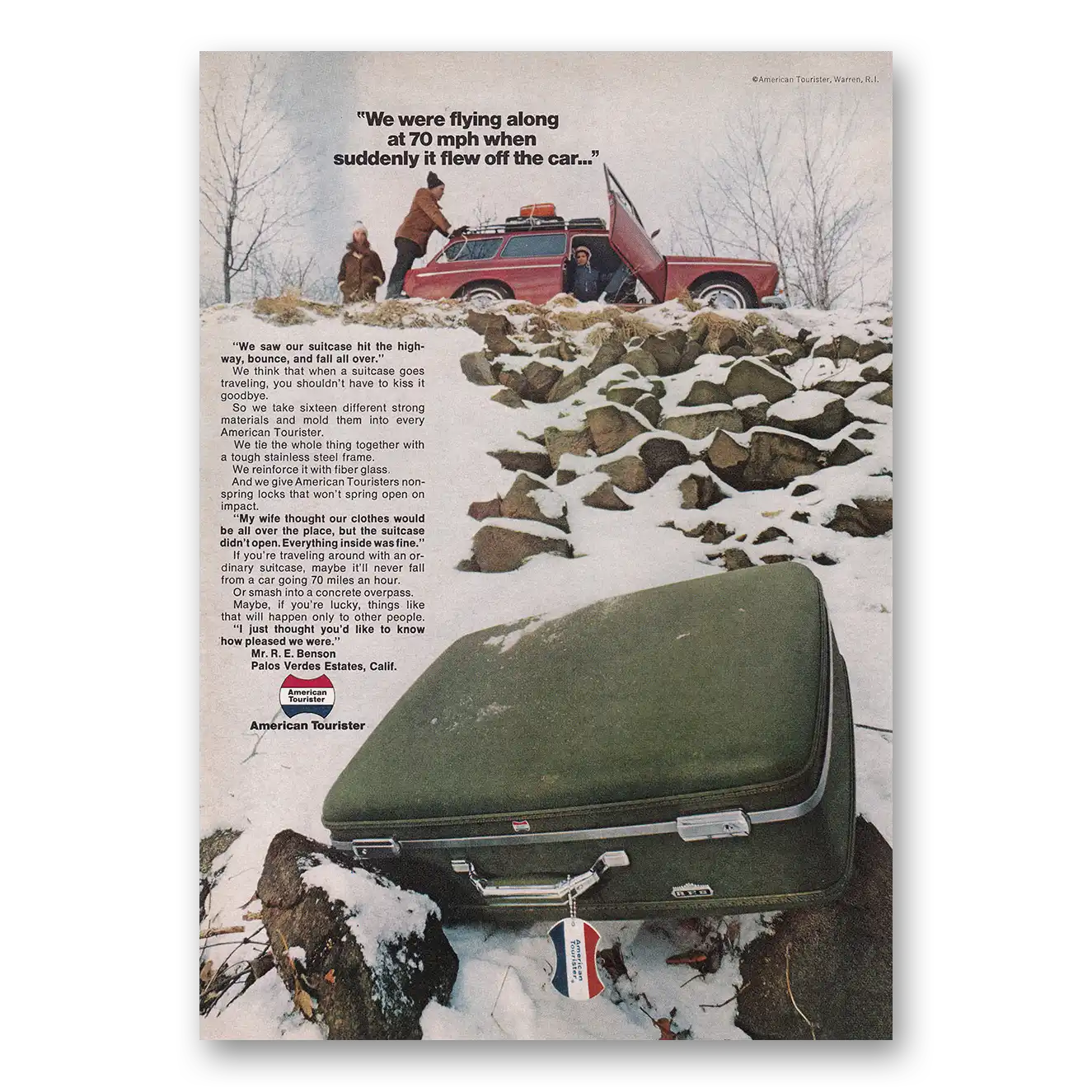 1969 American Tourister Luggage Print Ad | Flying Along