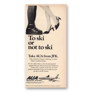 1969 AUA Austrian Airlines Print Ad | To Ski Or Not To Ski