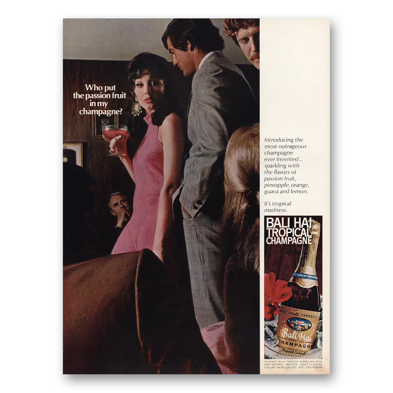 1969 Bali Hai Tropical Champagne Print Ad | Passion Fruit