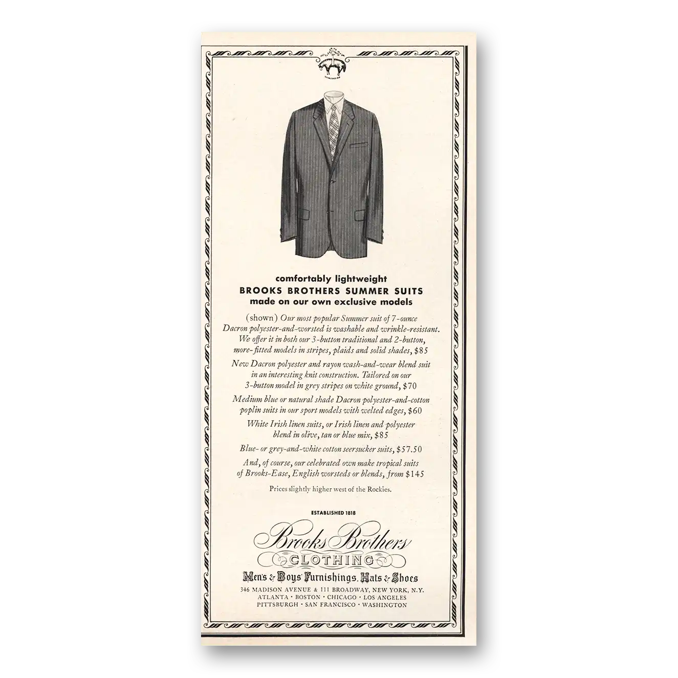 1969 Brooks Brothers Print Ad | Summer Suits