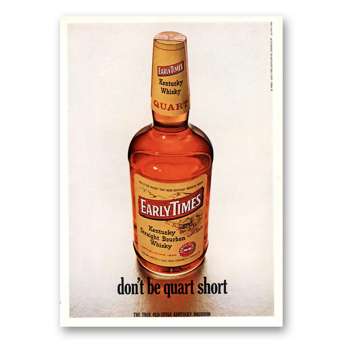 1969 Early Times Whisky Print Ad | Quart Short