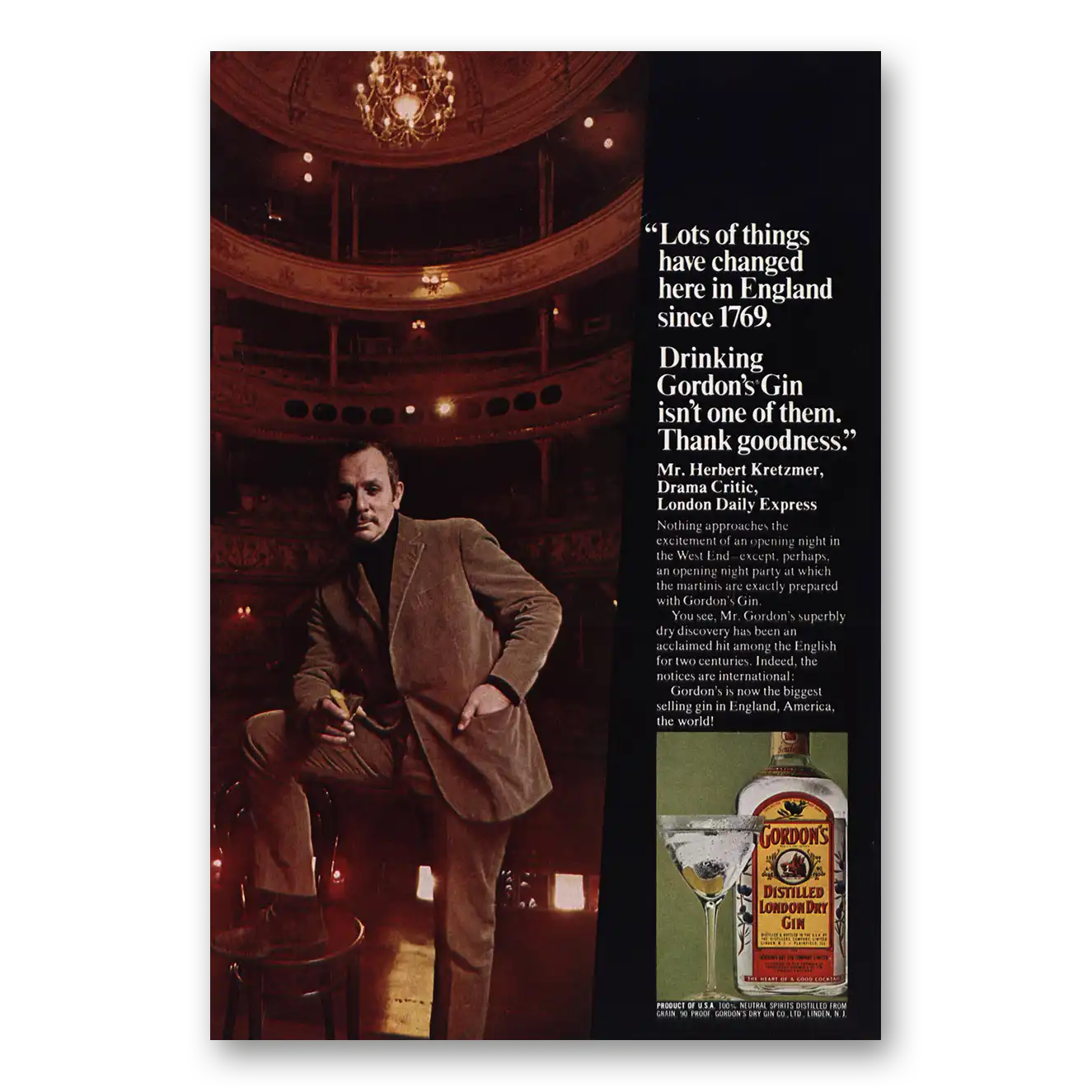 1969 Gordons Gin Print Ad | Herbert Kretzmer