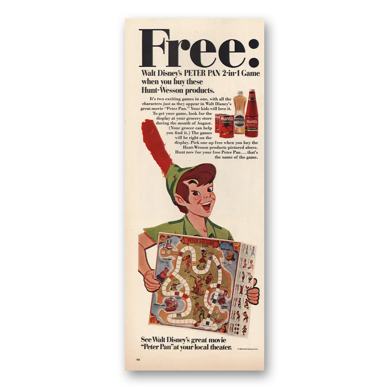 1969 Walt Disneys Peter Pan Game Print Ad | Hunt Wesson