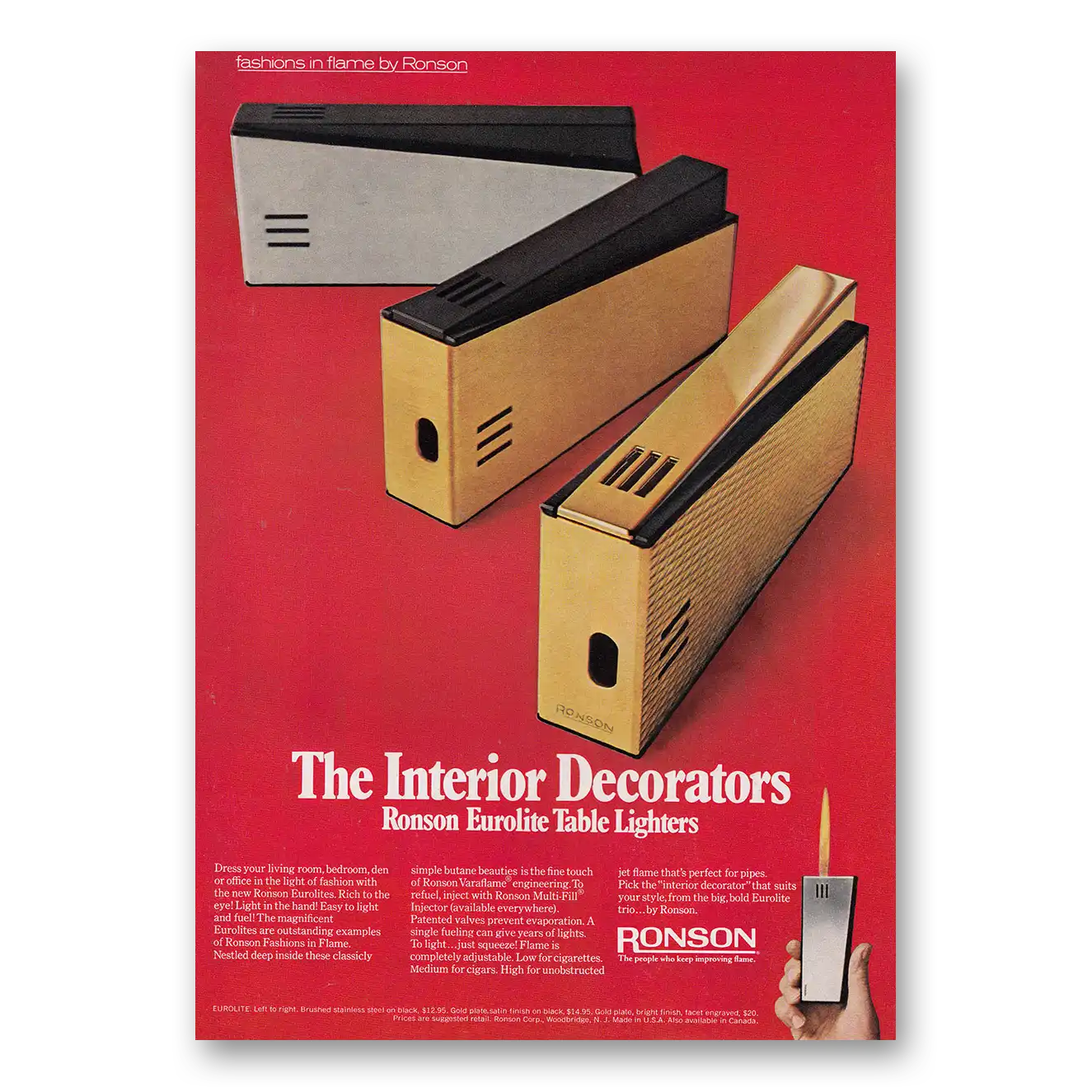 1969 Ronson Lighters Print Ad | Table Lighters