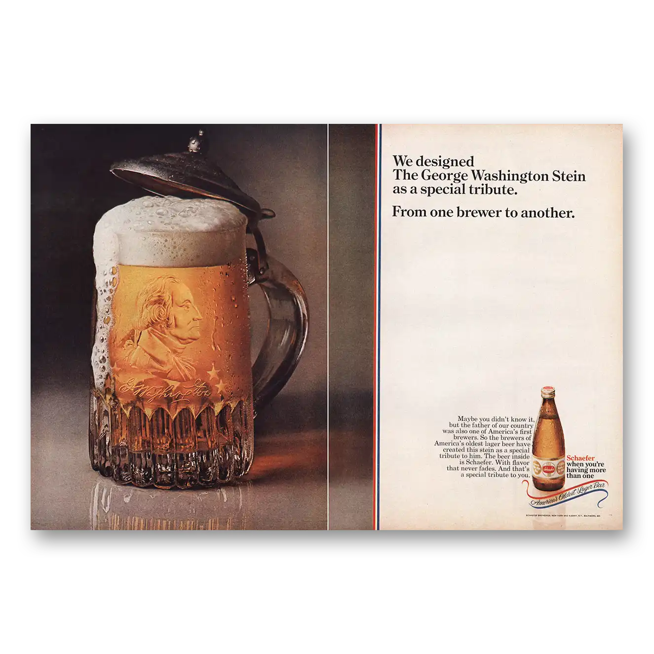 1969 Schaefer Beer Print Ad | George Washington