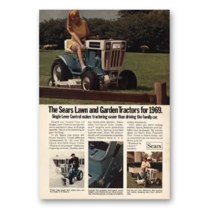 1969 Sears Lawn and Garden Tractor Print Ad | Driving Family Car